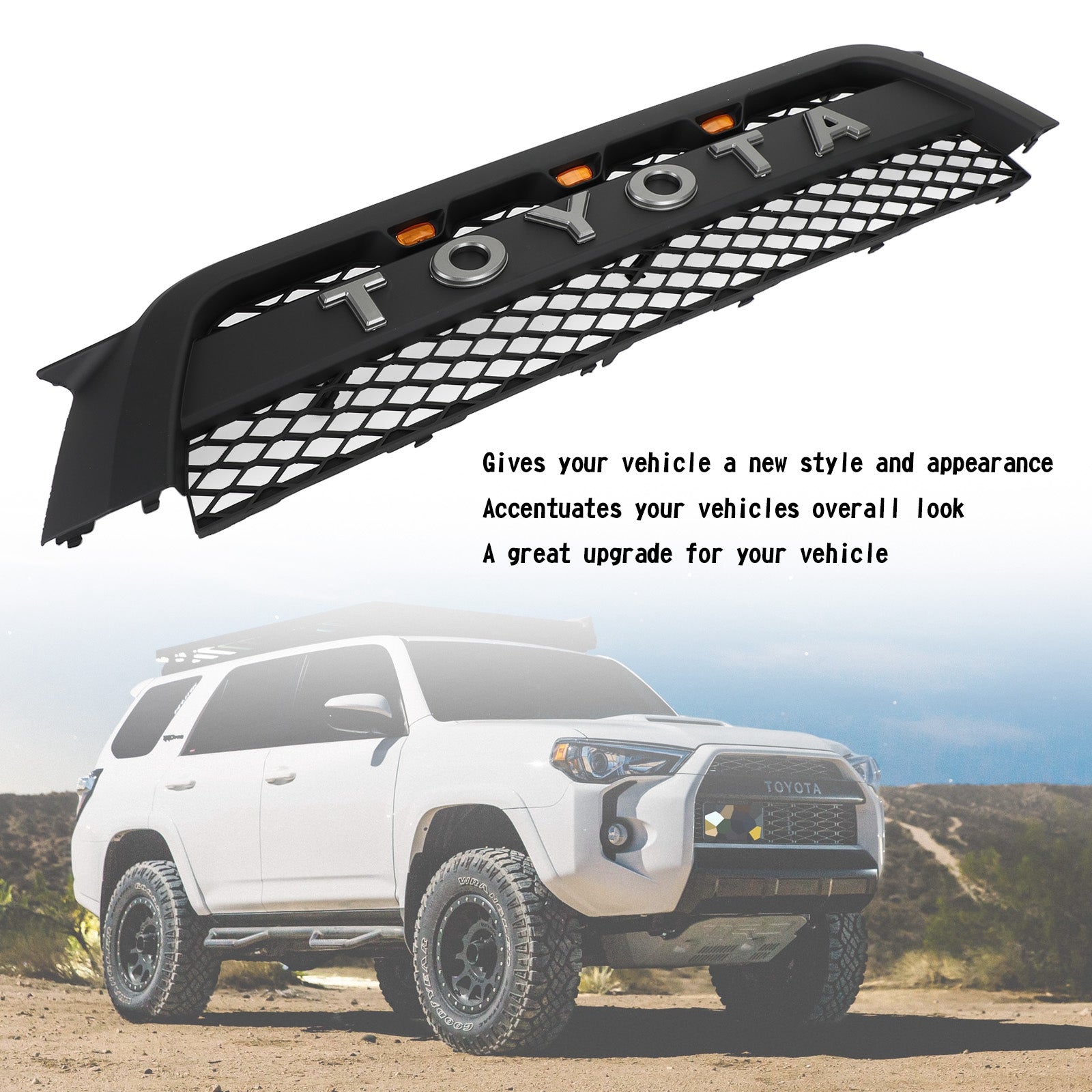 Grille de pare-chocs avant de style TRD Pro pour Toyota 4Runner 2010-2013, calandre noire mate avec éclairage LED