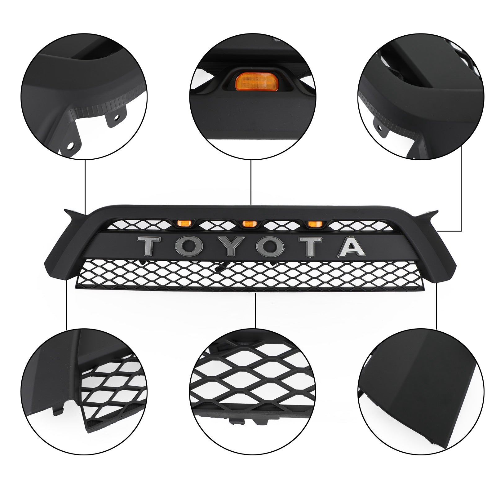 Parrilla delantera estilo Pro Style TRD para Toyota 4Runner 2010-2013, color negro mate, con luz LED