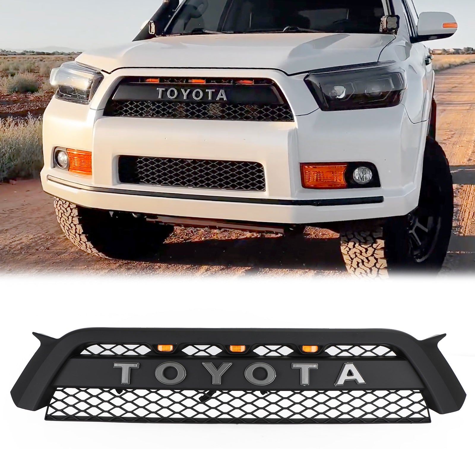 Parrilla delantera estilo Pro Style TRD para Toyota 4Runner 2010-2013, color negro mate, con luz LED