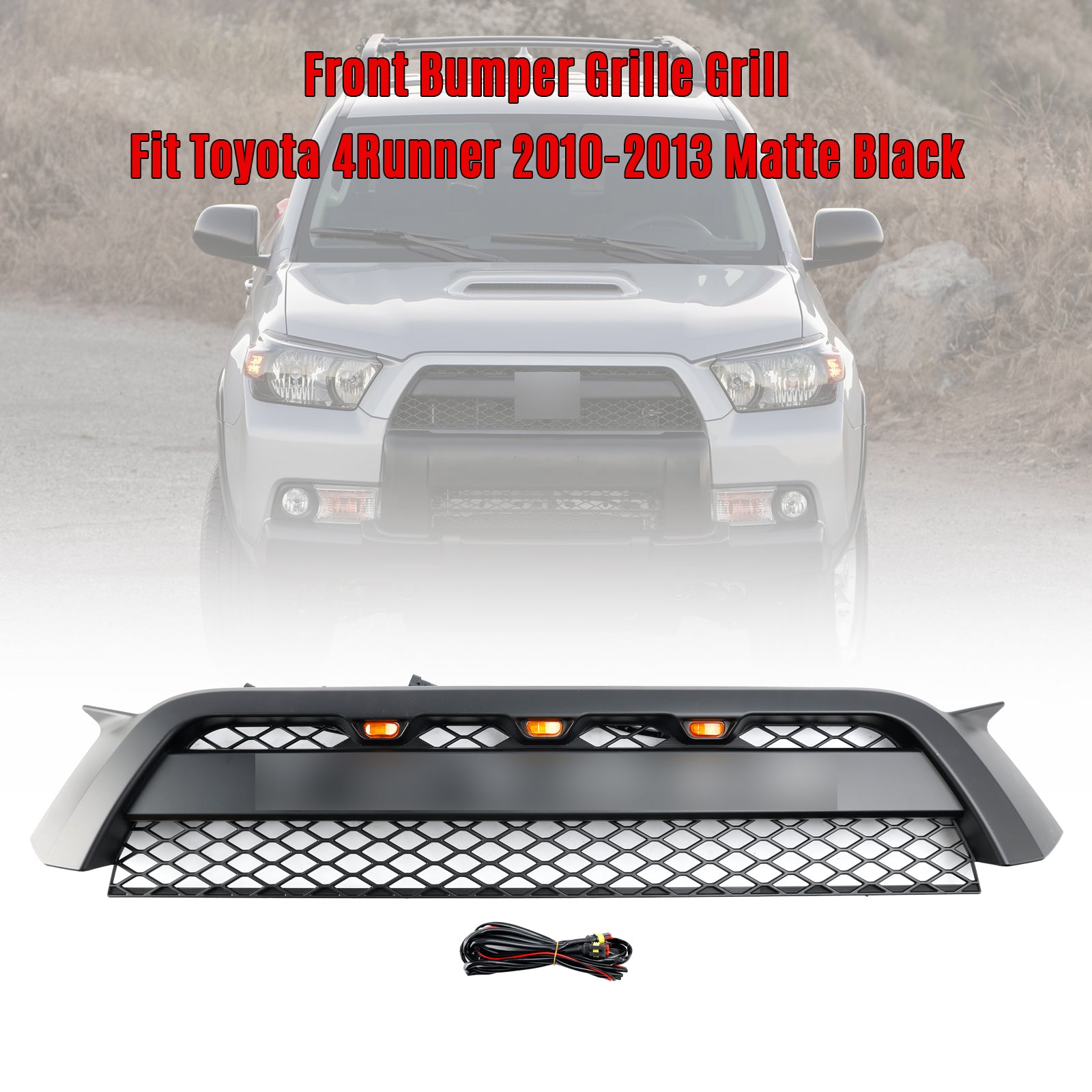 2010-2013 Toyota 4Runner TRD Pro Style Front Bumper Grill Matte Black Grille W/LED Light