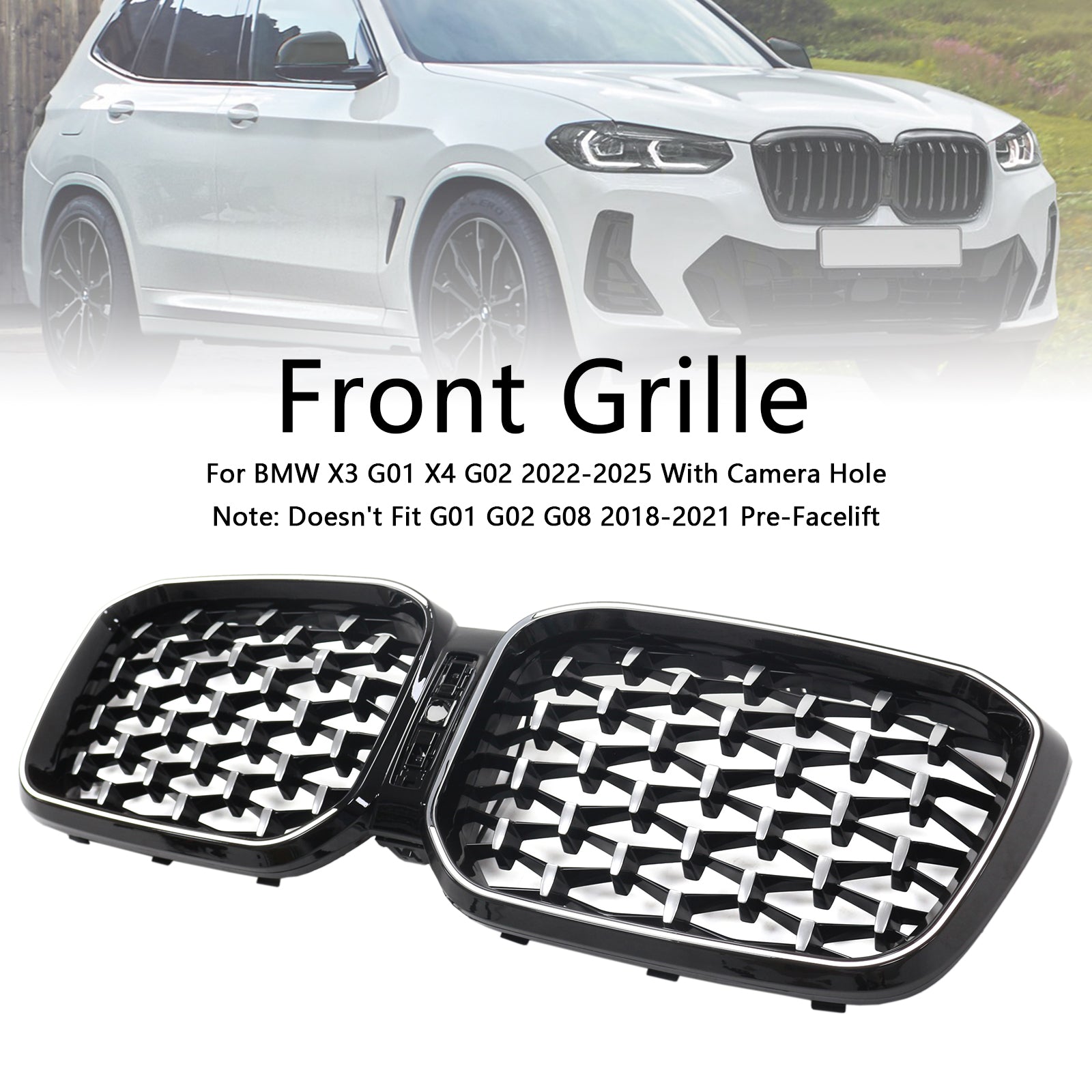 Parrilla delantera tipo riñón negra para BMW X3 G01/X4 G02 2022-2025, rejilla de entrada de aire, radiador, parachoques y tira de luces LED