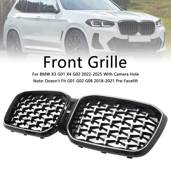 BMW X3 G01 / X4 G02 2022-2025 Black Kidney Front Grill Air Intake Radiator Bumper Grille W/ LED Strip Light