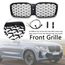 BMW X3 G01 / X4 G02 2022-2025 Black Kidney Front Grill Air Intake Radiator Bumper Grille W/ LED Strip Light-11