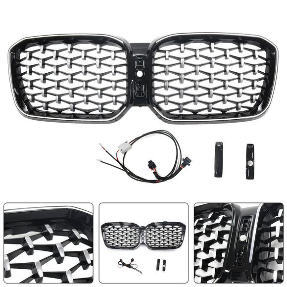 BMW X3 G01 / X4 G02 2022-2025 Black Kidney Front Grill Air Intake Radiator Bumper Grille W/ LED Strip Light