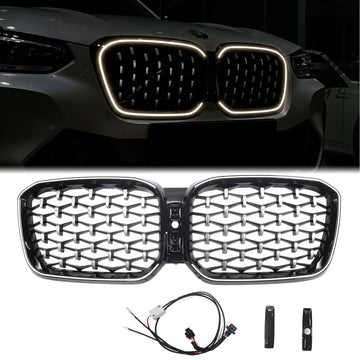 BMW X3 G01 LCI / X4 G02 LCI 2021-2025 Chrome Diamond Kidney LED Front Grill Upper Bumper Replacement Grille
