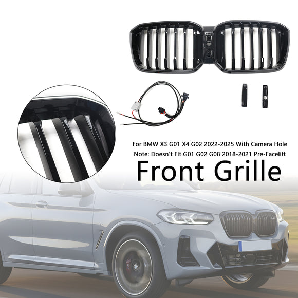 BMW X3 G01 / X4 G02 2022-2025 Black Kidney Front Grill Air Intake Radiator Bumper Grille W/ LED Strip Light