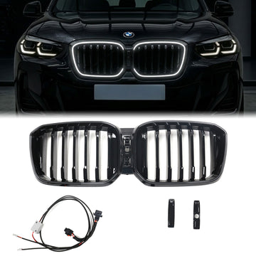2021-2025 BMW X3 G01 LCI / X4 G02 LCI Front Bumper Replacement Grille Single Slat Black Grill W/ LED