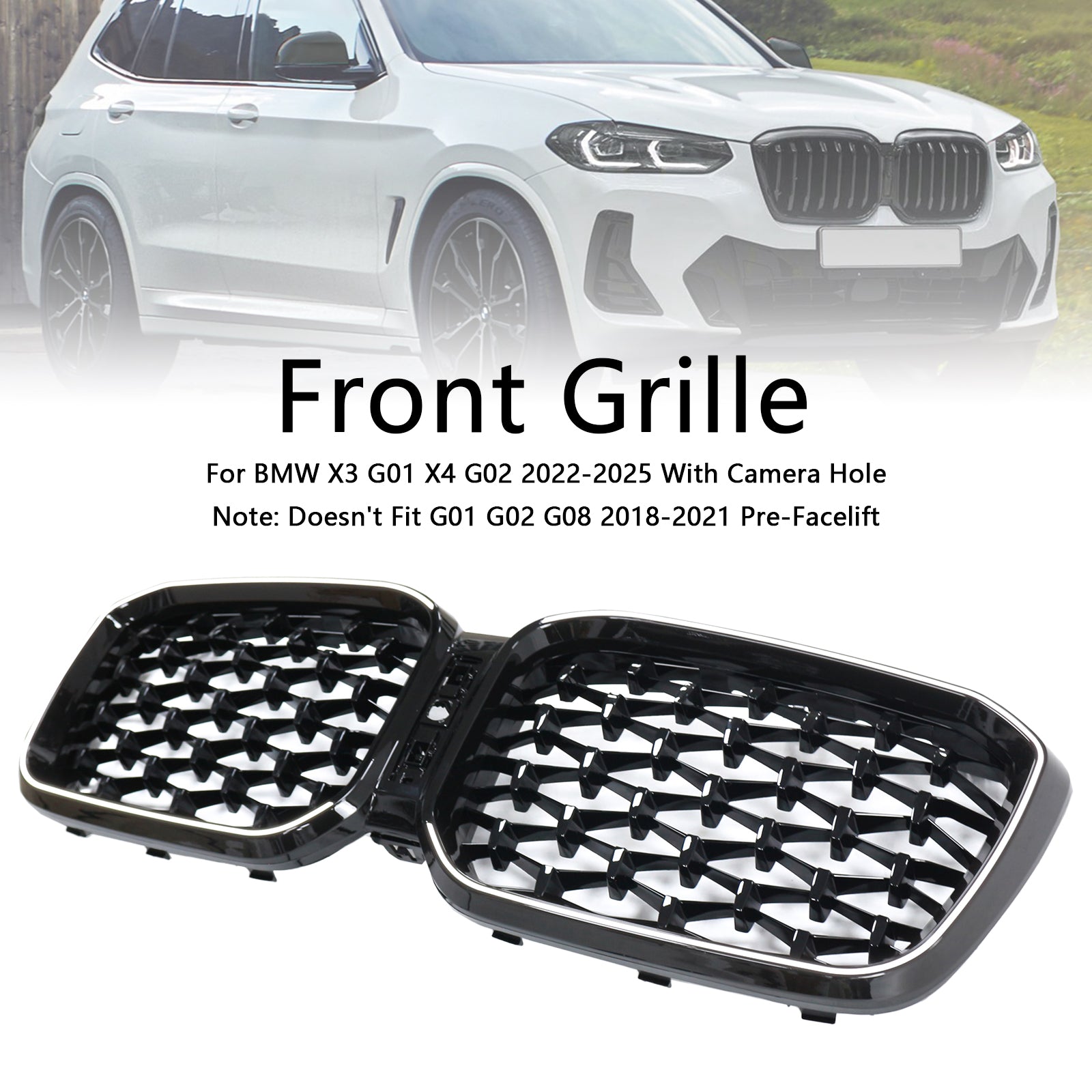 Parrilla delantera tipo riñón negra para BMW X3 G01/X4 G02 2022-2025, rejilla de entrada de aire, radiador, parachoques y tira de luces LED