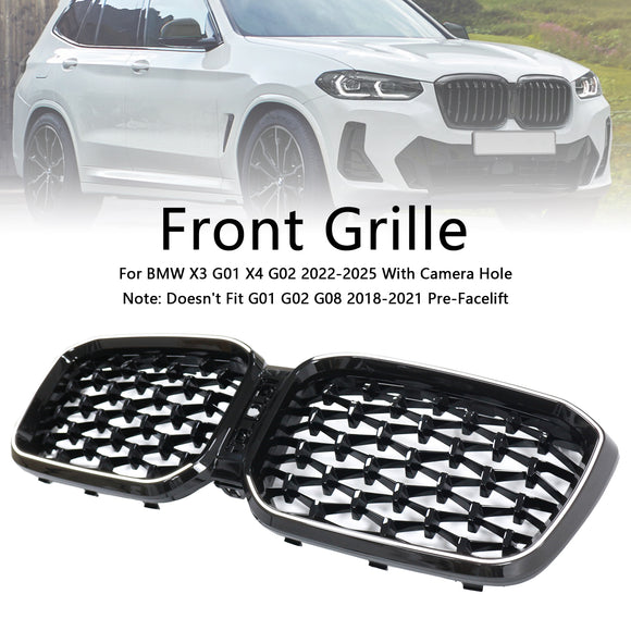BMW X3 G01 / X4 G02 2022-2025 Black Kidney Front Grill Air Intake Radiator Bumper Grille W/ LED Strip Light