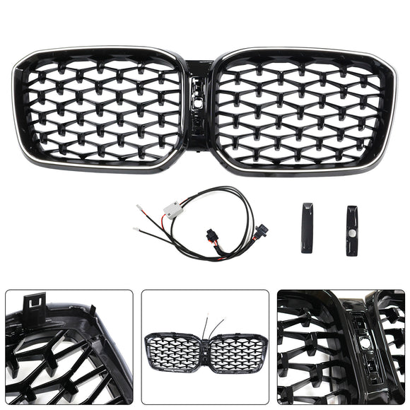 BMW X3 G01 / X4 G02 2022-2025 Black Kidney Front Grill Air Intake Radiator Bumper Grille W/ LED Strip Light