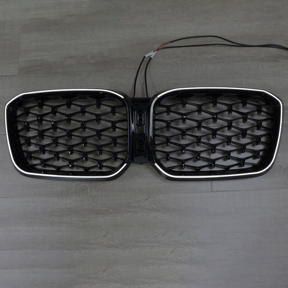 BMW X3 G01 / X4 G02 2022-2025 Black Kidney Front Grill Air Intake Radiator Bumper Grille W/ LED Strip Light