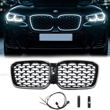 2022-2025 BMW X3 G01 / X4 G02 Kidney Front Bumper Grille Black Diamond Grill With LED