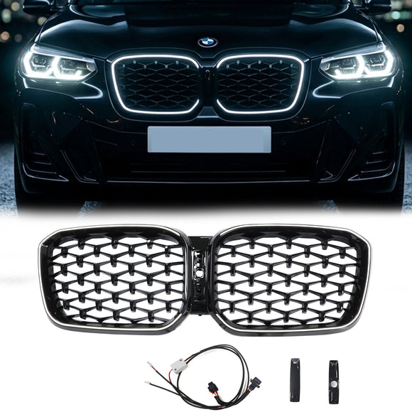 2022-2025 BMW X3 G01 / X4 G02 Kidney Front Bumper Grille Black Diamond Grill With LED
