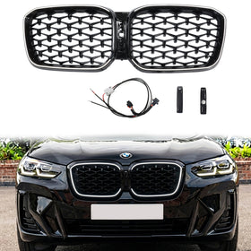 2022-2025 BMW X3 G01/X4 G02 Niervoorbumpergrille Black Diamond Grill met LED - 0
