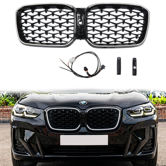 2022-2025 BMW X3 G01 / X4 G02 Kidney Front Bumper Grille Black Diamond Grill With LED