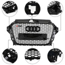 Audi A3 / A3 Sline / S3 2013-2016 Front Grill Air Intake Radiator Glossy Black RS Honeycomb Bumper Grille With Rings Emblem-6