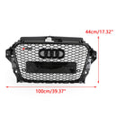 Audi A3 / A3 Sline / S3 2013-2016 Front Grill Air Intake Radiator Glossy Black RS Honeycomb Bumper Grille With Rings Emblem-2