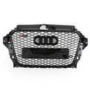 Audi A3 / A3 Sline / S3 2013-2016 Front Grill Air Intake Radiator Glossy Black RS Honeycomb Bumper Grille With Rings Emblem-4