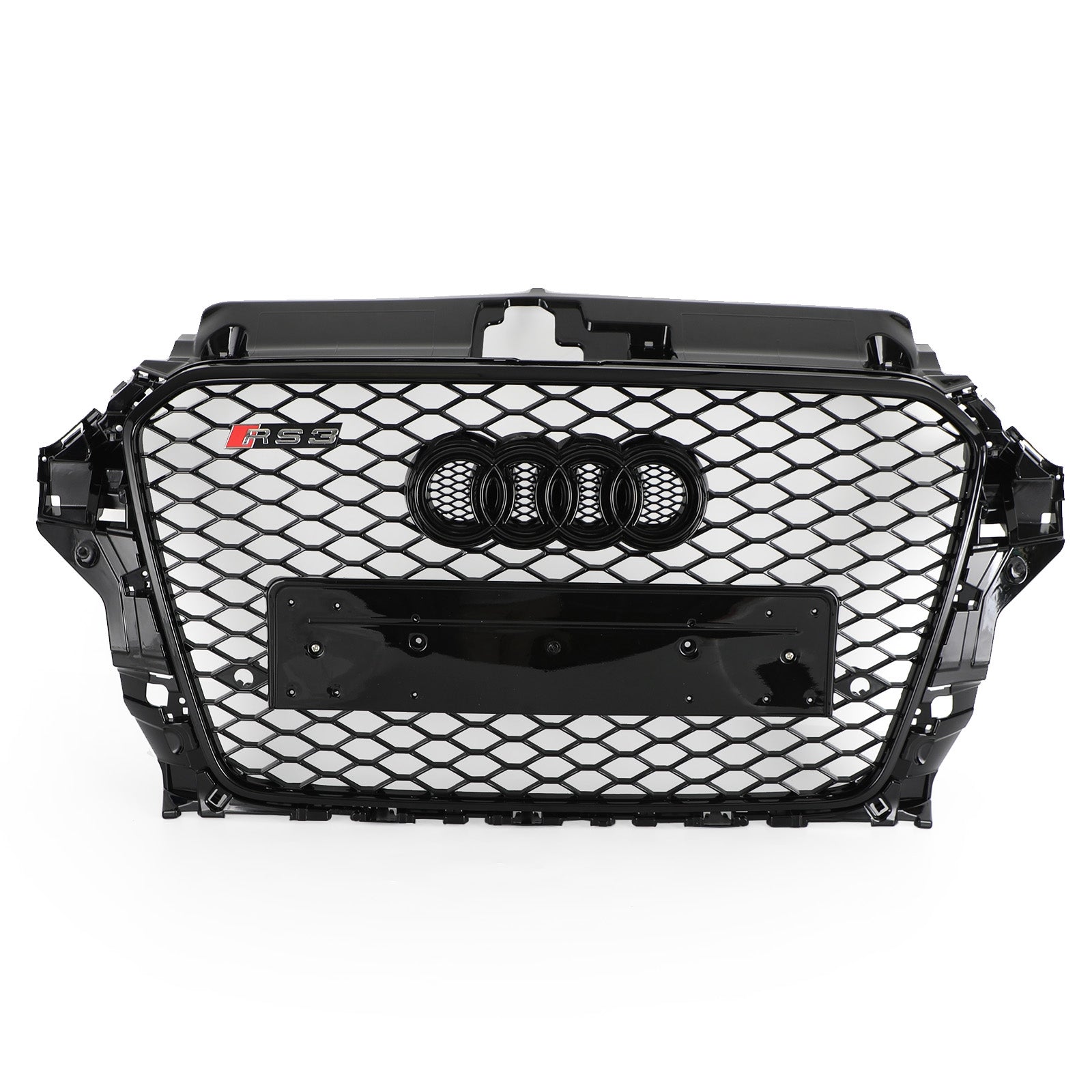 Audi A3 / A3 Sline / S3 2013-2016 Front Grill Air Intake Radiator Glossy Black RS Honeycomb Bumper Grille With Rings Emblem