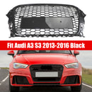 Audi A3/A3 Sline/S3 2013-2016 Parrilla delantera Radiador de entrada de aire Parrilla de parachoques RS en forma de panal negro brillante con emblema de anillos-4