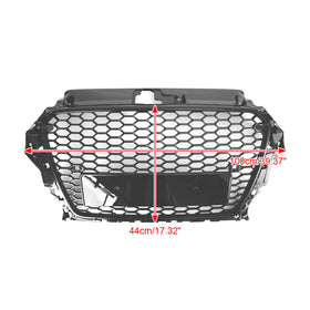 2013-2016 Audi A3 S3 RS3 Style Front Hood Henycomb Bumper Grille Replacement Black Grill - 0