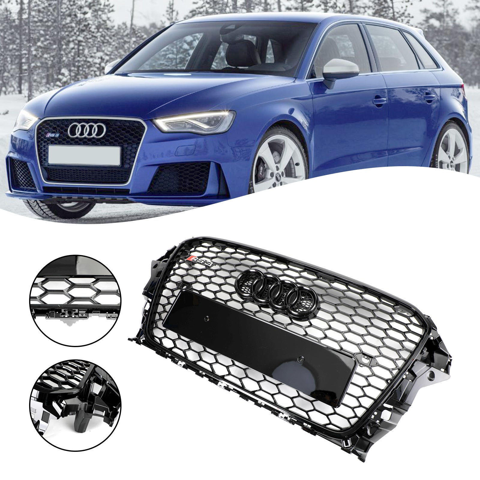 Grille de pare-chocs Henycomb de capot avant de style Audi A3 S3 RS3 2013-2016, remplacement de calandre noire