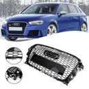 Audi A3 / A3 Sline / S3 2013-2016 Front Grill Air Intake Radiator Glossy Black RS Honeycomb Bumper Grille With Rings Emblem-24