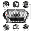 Audi A3 / A3 Sline / S3 2013-2016 Front Grill Air Intake Radiator Glossy Black RS Honeycomb Bumper Grille With Rings Emblem-17