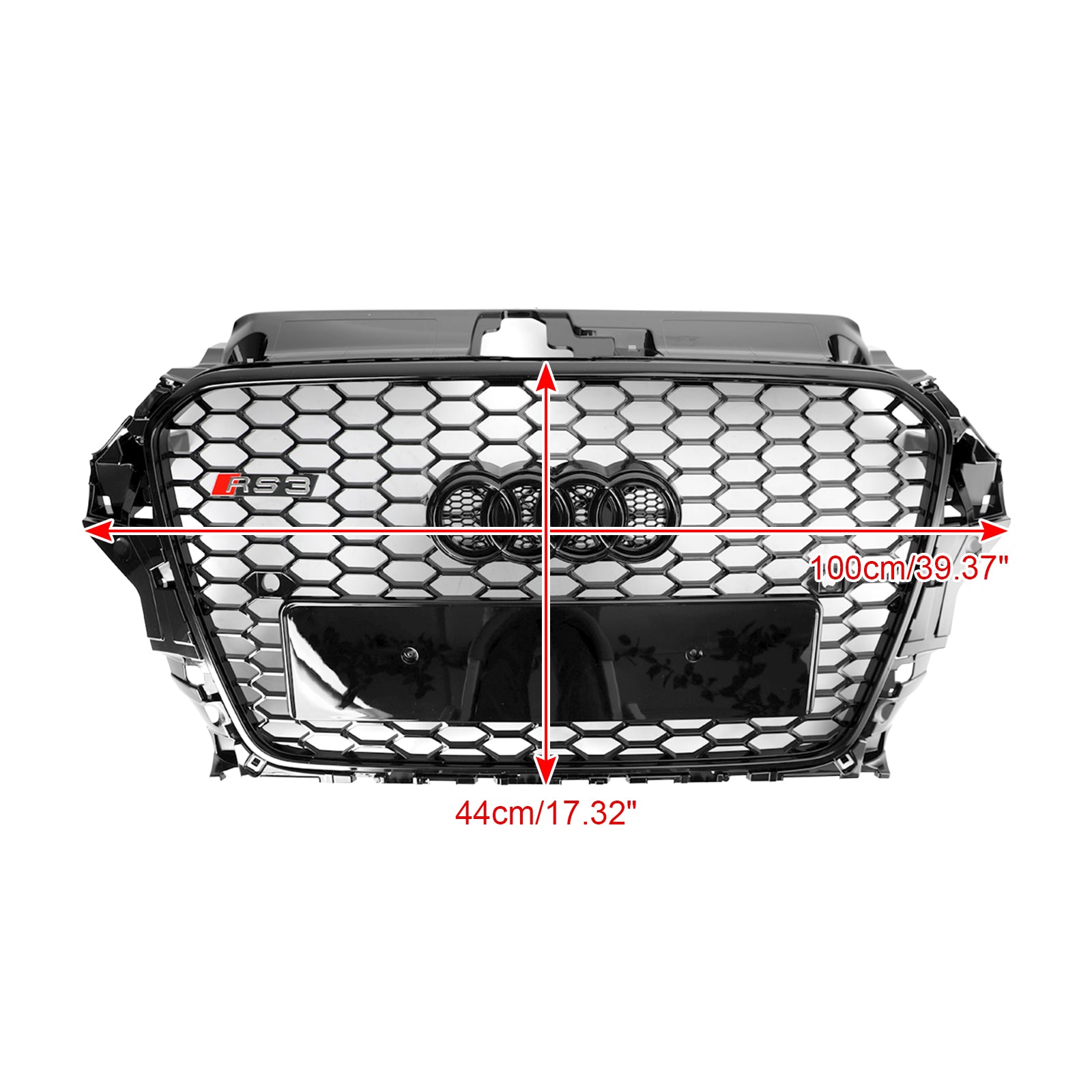 Grille de pare-chocs Henycomb de capot avant de style Audi A3 S3 RS3 2013-2016, remplacement de calandre noire - 0