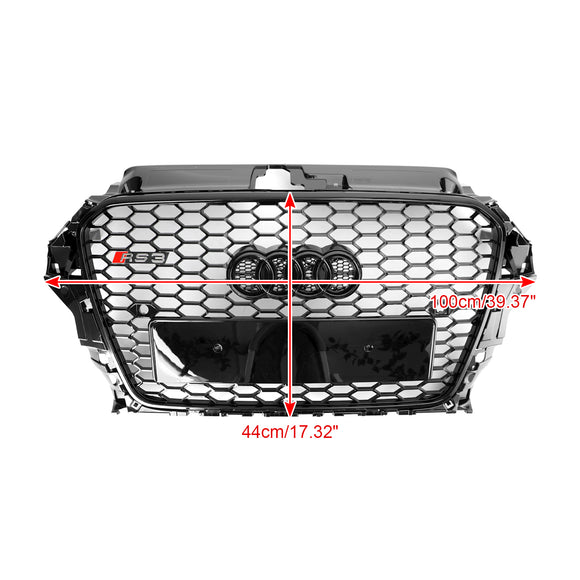 Audi A3/A3 Sline/S3 2013-2016 Parrilla negra de repuesto para parachoques delantero con emblema de anillo