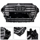 2013-2016 Audi A3/ A3 Sline/ S3 Front Bumper Grille Chrome Black Mesh Slat Grill W/ Ring Emblem-5