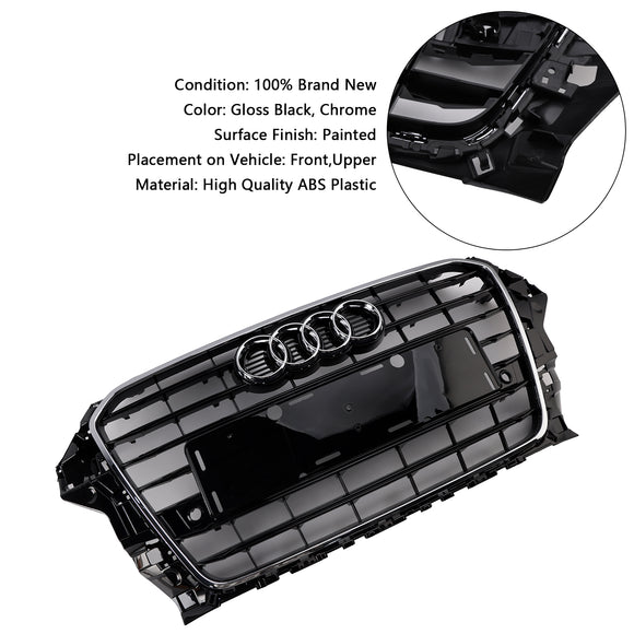 2013-2016 Audi A3/ A3 Sline/ S3 Front Bumper Grille Chrome Black Mesh Slat Grill W/ Ring Emblem