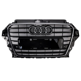 2013–2016 Audi A3/ A3 Sline/ S3 Frontstoßstangengrill, verchromter schwarzer Mesh-Lamellengrill mit Ringemblem