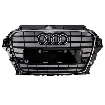 Parrilla de parachoques delantero Audi A3/A3 Sline/S3 2013-2016, parrilla de listones de malla negra cromada con emblema de anillo