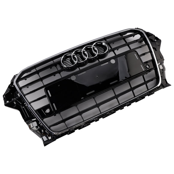 2013-2016 Audi A3/ A3 Sline/ S3 Front Bumper Grille Chrome Black Mesh Slat Grill W/ Ring Emblem