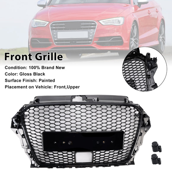 2013-2016 Audi A3/S3 RS3 Style capot avant nid d'abeille pare-chocs grille de remplacement noir avec/trou ACC