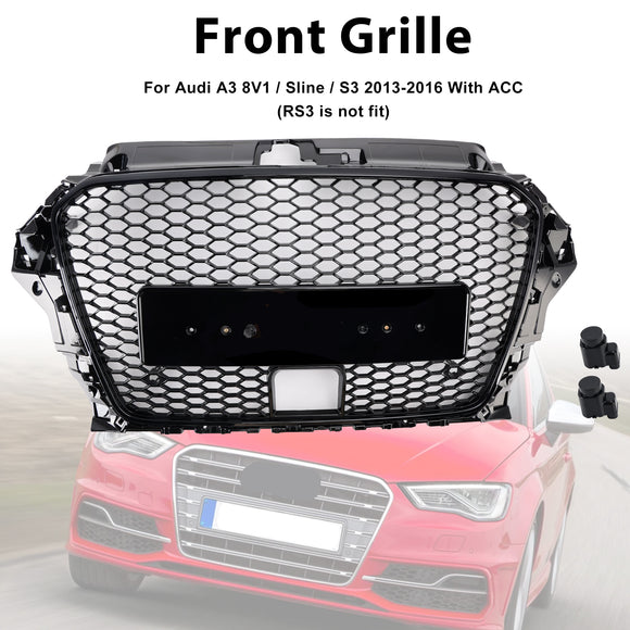 2013-2016 Audi A3/S3 RS3 Style capot avant nid d'abeille pare-chocs grille de remplacement noir avec/trou ACC