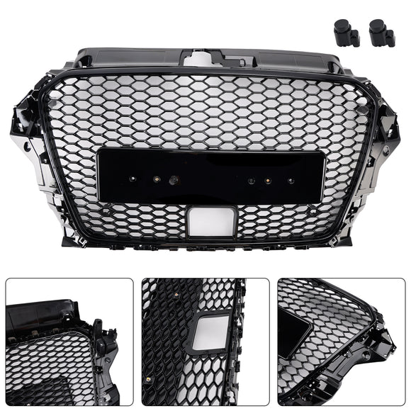 2013-2016 Audi A3/S3 RS3 Style capot avant nid d'abeille pare-chocs grille de remplacement noir avec/trou ACC