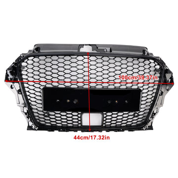 2013-2016 Audi A3/S3 RS3 Style Front Hood Henycomb Bumper Grille Replacement Black Grill W/ ACC Hole - 0