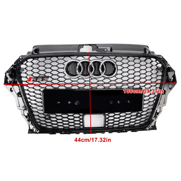 2013-2016 Audi A3/S3 RS3 Style Front Hood Henycomb Bumper Grille Replacement Black Grill W/ ACC Hole - 0