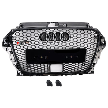 2013-2016 Audi A3/S3 RS3 Style Front Hood Henycomb Bumper Grille Replacement Black Grill W/ ACC Hole