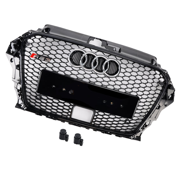 2013-2016 Audi A3/S3 RS3 Style Front Hood Henycomb Bumper Grille Replacement Black Grill W/ ACC Hole