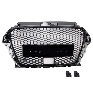 2013-2016 Audi A3/S3 RS3 Style Front Hood Henycomb Bumper Grille Replacement Black Grill W/ ACC Hole