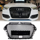 Audi A3 / A3 Sline / S3 Hoenycomb Front Grille Black Upper Bumper With ACC Hole RS3 Style Grill-1