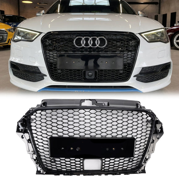Audi A3 / A3 Sline / S3 Hoenycomb Front Grille Black Upper Bumper With ACC Hole RS3 Style Grill