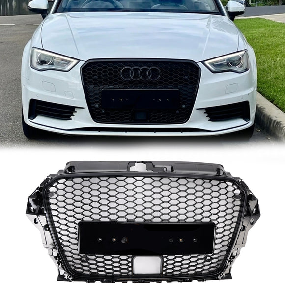 Audi A3 / A3 Sline / S3 Hoenycomb Front Grille Black Upper Bumper With ACC Hole RS3 Style Grill