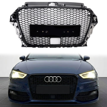 Parrilla negra de repuesto para parachoques delantero estilo Audi A3/S3 RS3 2013-2016 con orificio ACC