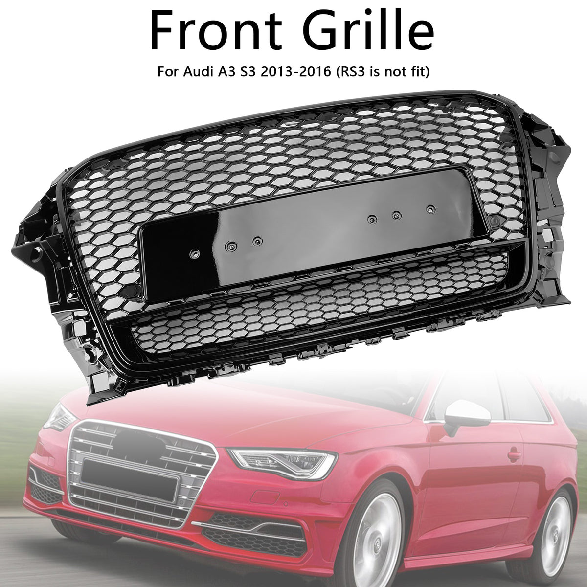 RS3 For 2013-2016 Audi A3 S3 8V Front hood Henycomb Bumper Grille Grill Gloss RS3 For 2013-2016 Audi A3 S3 8V Front hood Henycomb Bumper Grille Grill Gloss