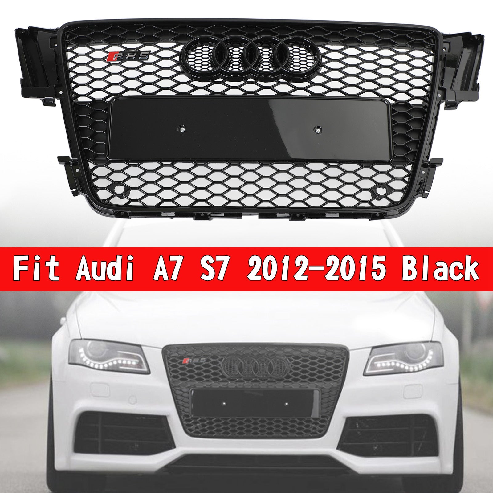 Audi 2008-2012 A5 S5 B8 Grill Replacement RS5 Style Hood Honeycomb Sport Mesh Black Grille