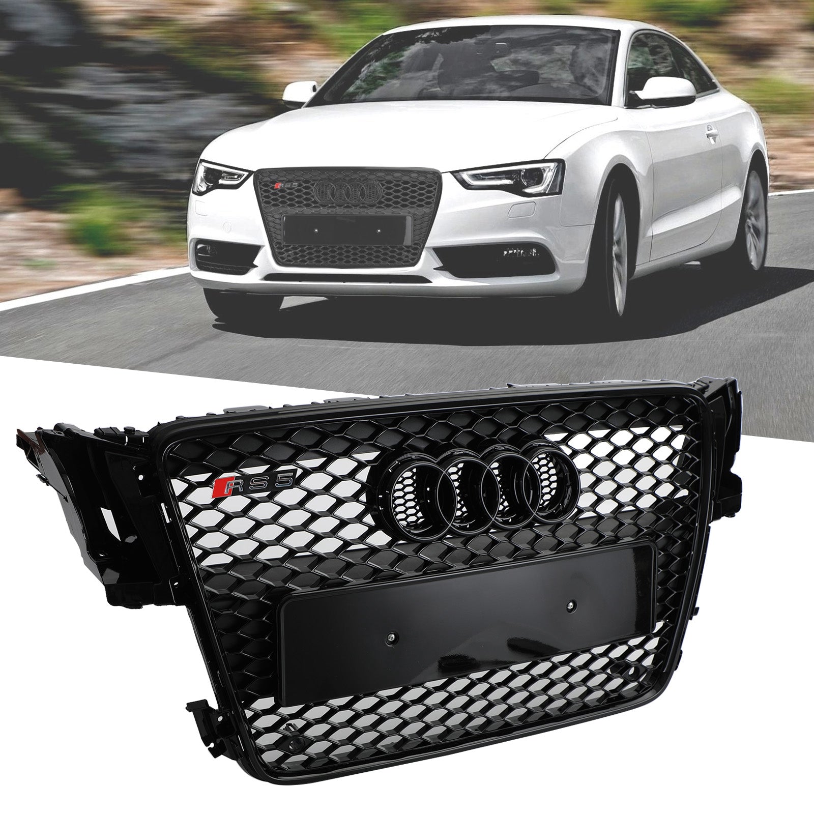 Parrilla de repuesto para Audi 2008-2012 A5 S5 B8, estilo RS5, rejilla deportiva negra con diseño de panal